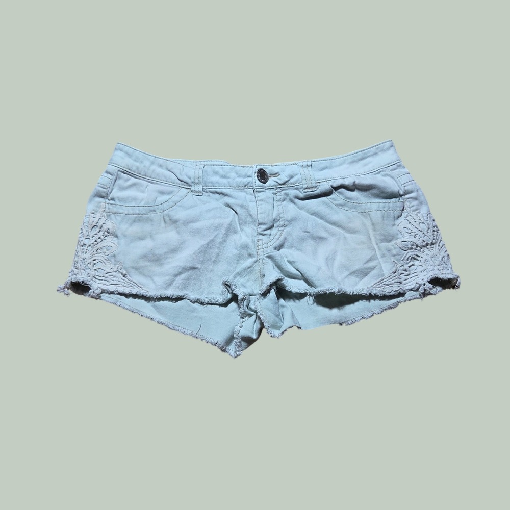 Mossimo Supply Co Y2K Low Rise Crochet Lace Denim Shorts Mint Green Size 7